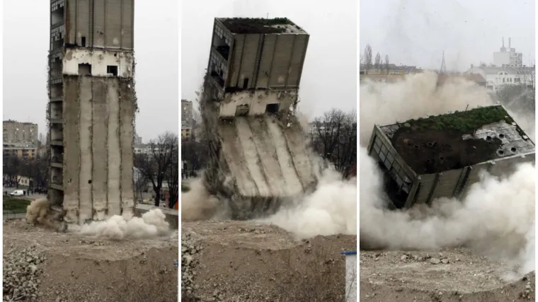 Bilo je dovoljno 2,2 kilograma eksploziva... Pogledajte kako je pala grdosija od 50 metara u Osijeku!