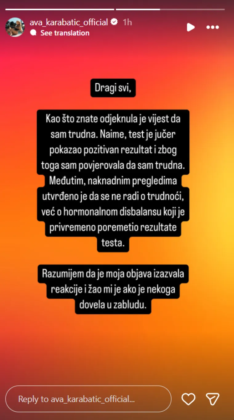 Ava Karabatić otkrila da je trudna, a onda se oglasila: 'Ne radi se o trudnoći, već o...'