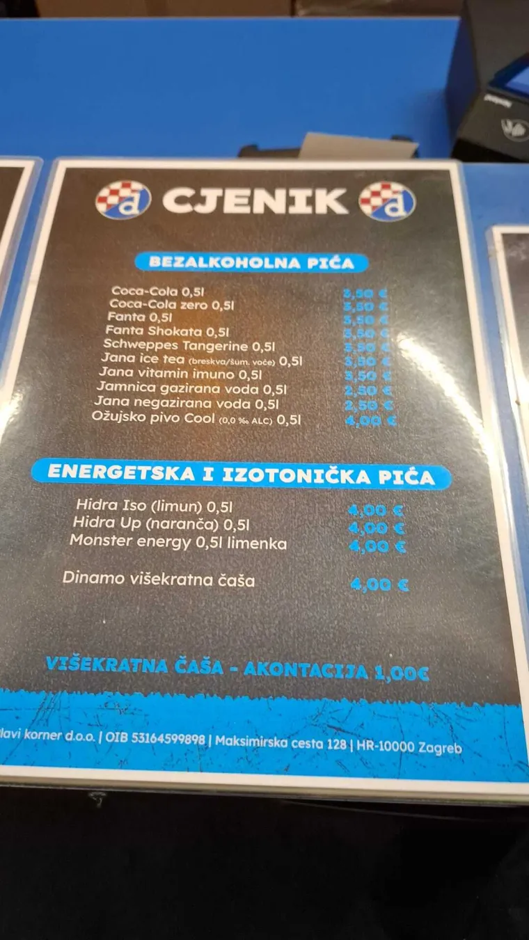 Zanima li vas koliko košta hrana i piće na utakmici Dinama i Betisa? Imamo fotografiju