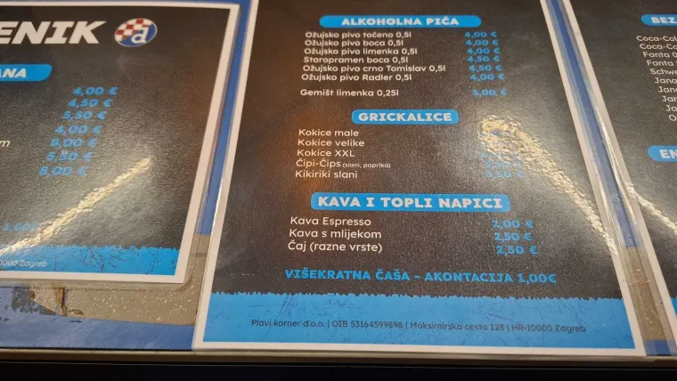 Zanima li vas koliko košta hrana i piće na utakmici Dinama i Betisa? Imamo fotografiju