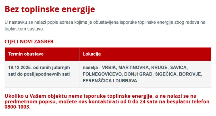 Pola Zagreba ostalo bez grijanja, na stranicama HEP-a objavljeno dokad će trajati radovi