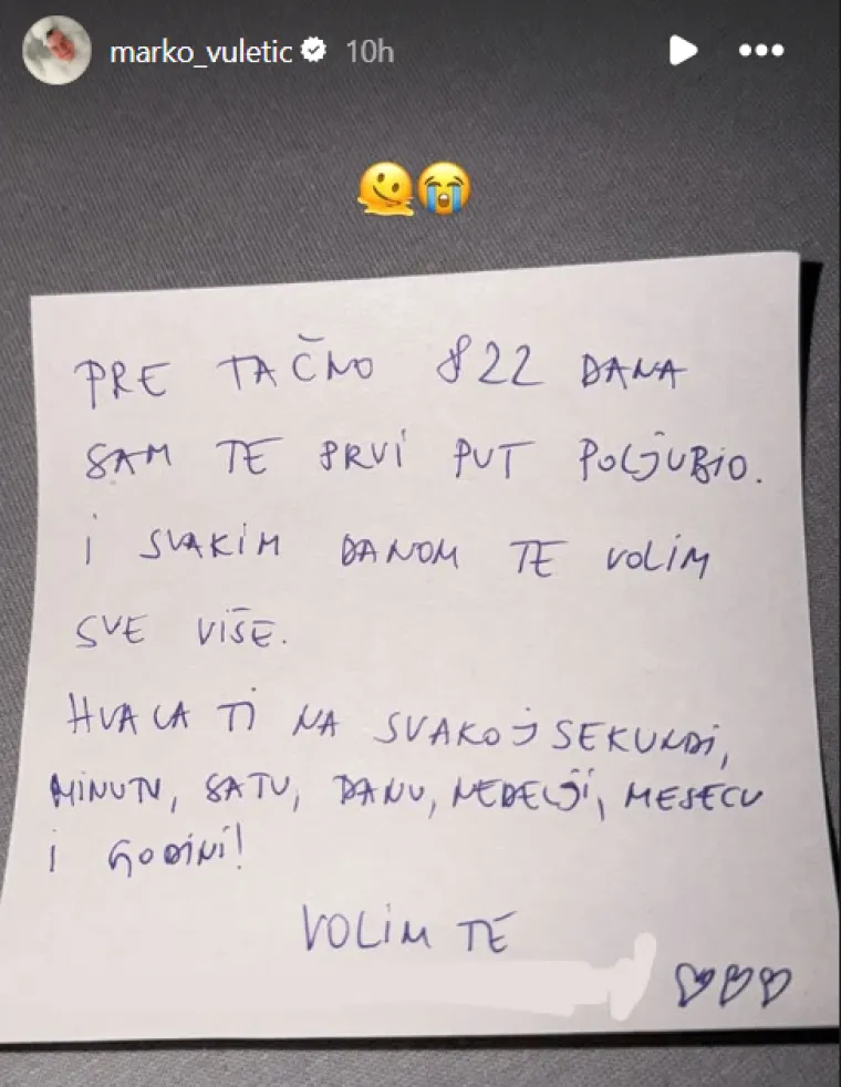 Marko Vuletić objavio ceduljicu s porukom koju je dobio od supruga: 'Prije točno 882 dana...'