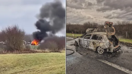 Plamen progutao automobil na A1, ostao samo kostur: Objavljena dramatična snimka