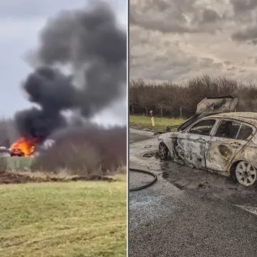 Plamen progutao automobil na A1, ostao samo kostur: Objavljena dramatična snimka