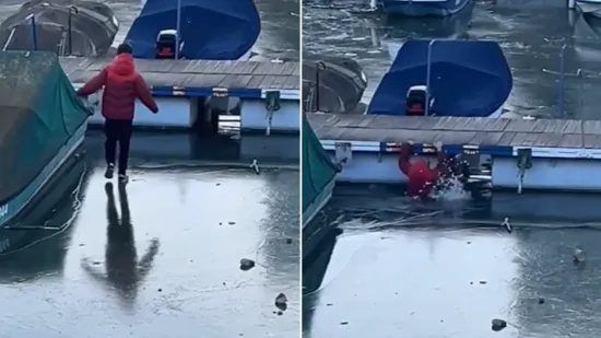 Sekunde su ga dijelile od najgoreg, pogledajte trenutak kada dječak propada kroz led u Dravu