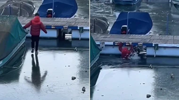 Sekunde su ga dijelile od najgoreg, pogledajte trenutak kada dječak propada kroz led u Dravu