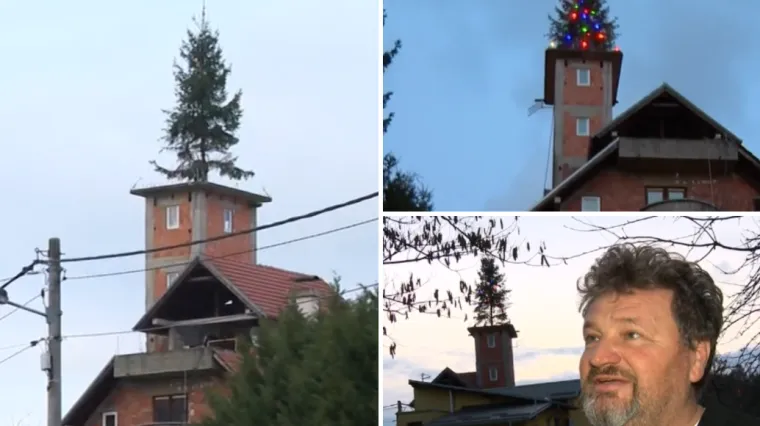Božićna jelka ove obitelji visoka je devet metara: Podigli dva kata kuće da bi bor bio &scaron;to vi&scaron;e
