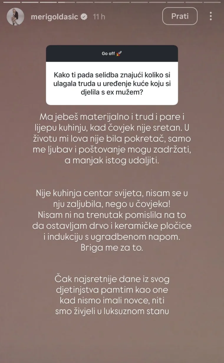 Meri Golda&scaron;ić progovorila o selidbi iz obiteljske kuće: 'Nije kuhinja centar svijeta'