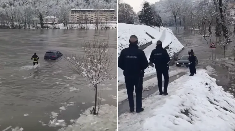 Ovo jo&scaron; niste vidjeli: Vatrogasac Rade sam izvukao automobil iz nabujale rijeke!