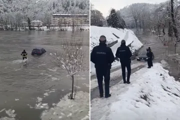 Ovo jo&scaron; niste vidjeli: Vatrogasac Rade sam izvukao automobil iz nabujale rijeke!