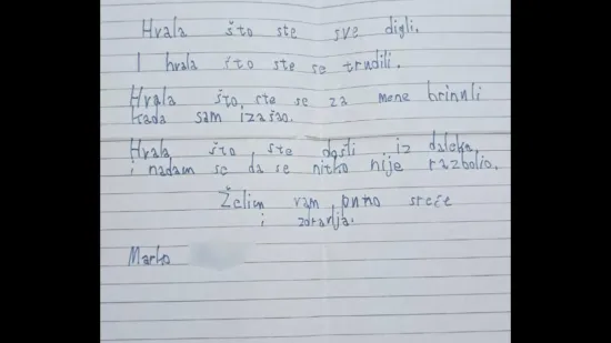 Marko napisao dirljivu poruku HGSS-u, spasiteljima poslao čokoladu: 'Hvala &scaron;to ste se brinuli i trudili'