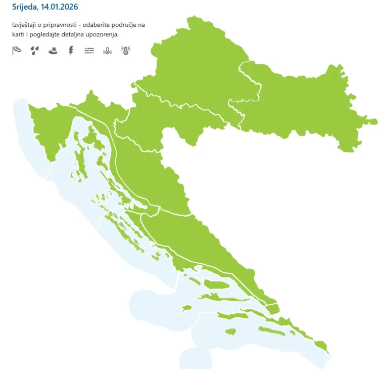 Ovakvu kartu Hrvatske dugo nismo vidjeli: Pogledajte kakvo bi vrijeme trebalo biti u srijedu