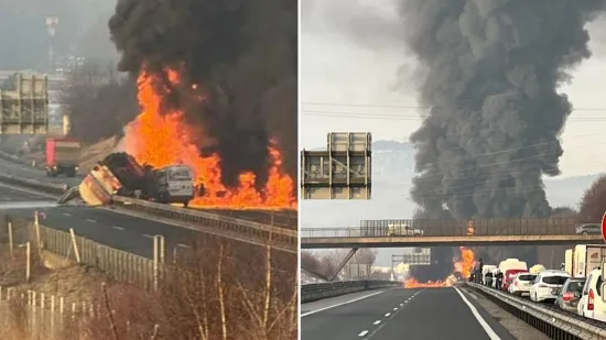 Zatvorena autocesta zbog stra&scaron;ne nesreće: Vatrogasci se bore s gromnom buktinjom, suklja crni dim