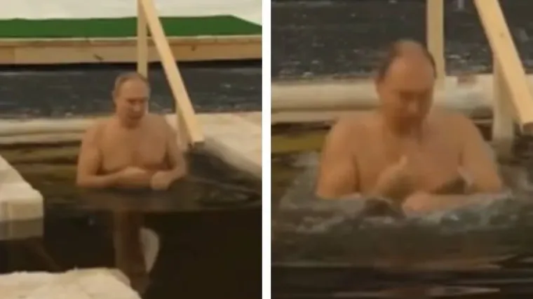 Putin opet u ledenoj vodi! Tri put uronio, brzo se prekrstio i trkom van!