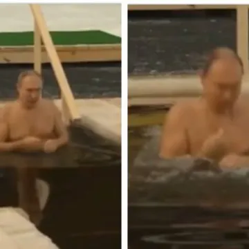 Putin opet u ledenoj vodi! Tri put uronio, brzo se prekrstio i trkom van!