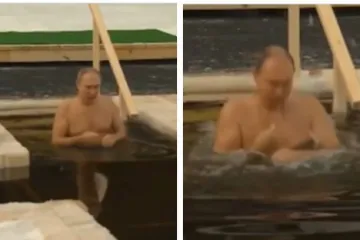 Putin opet u ledenoj vodi! Tri put uronio, brzo se prekrstio i trkom van!