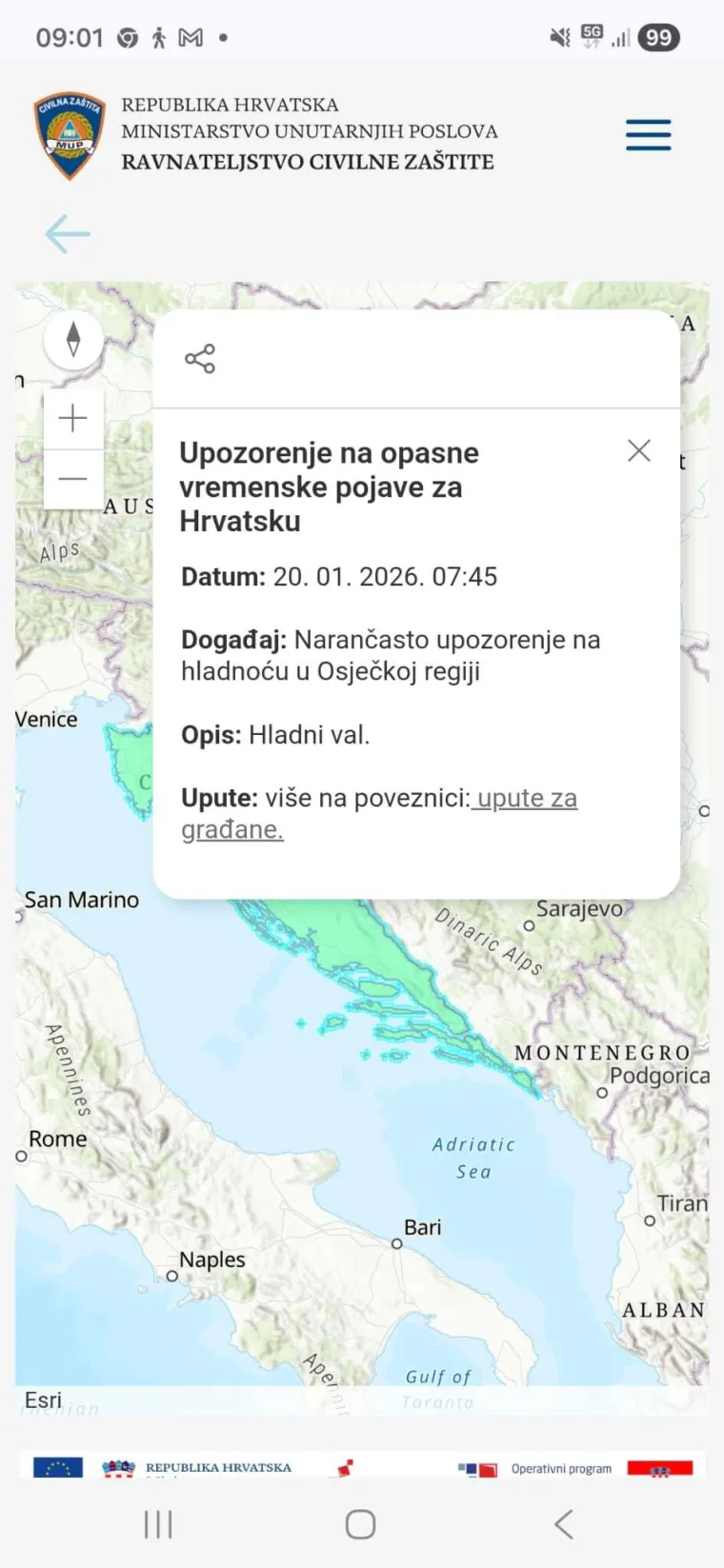 Hrvatima na mobitele stigle notifikacije upozorenja: 'Opasne vremenske pojave!'