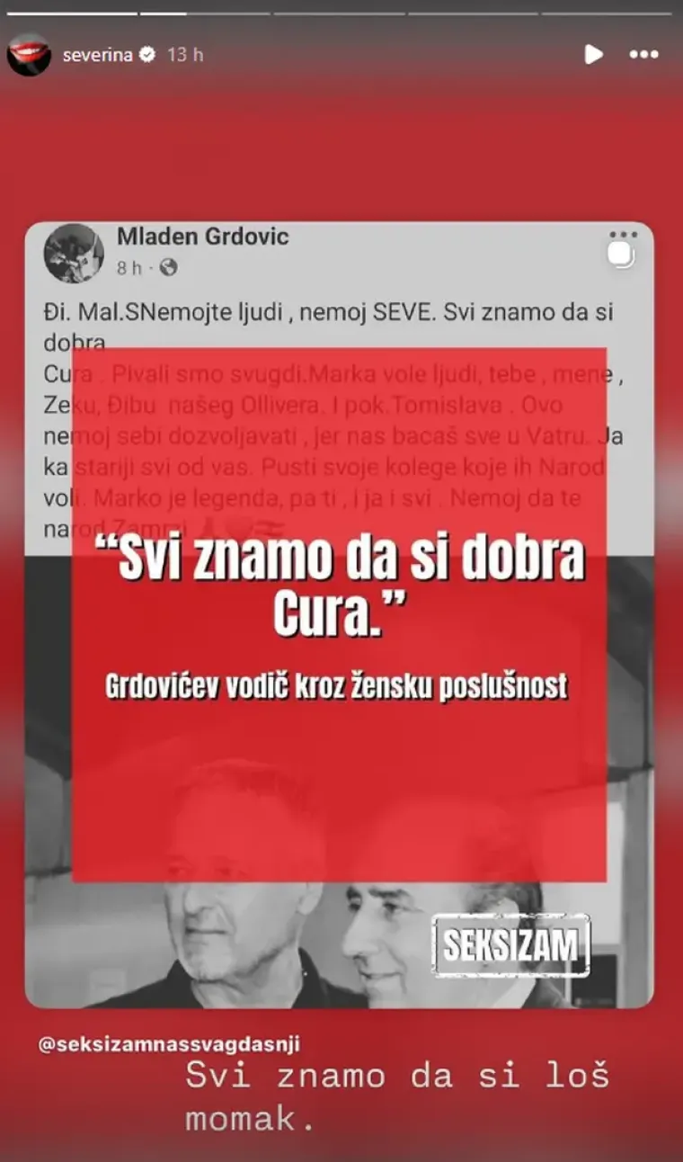 Severina žestoko uzvratila Grdoviću: 'Svi znamo da si lo&scaron; momak...