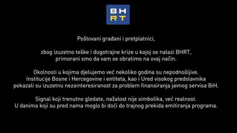 Prekinut program radiotelevizije BiH: 'Za dva dana istječe rok za izmirenje duga'