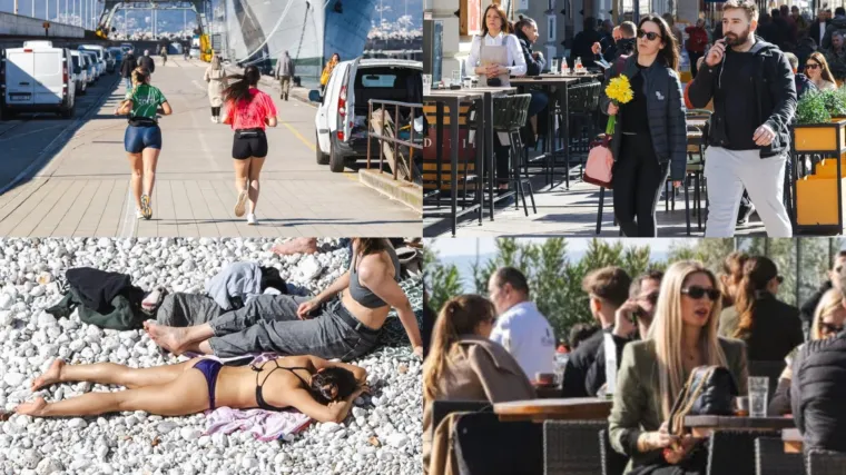 Dok zanosna plavu&scaron;a ispija kavu, djevojke u bikinijima hvataju prve zrake sunca