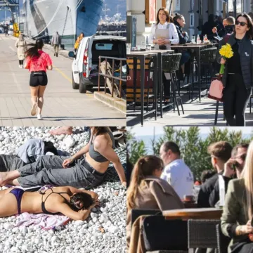 Dok zanosna plavu&scaron;a ispija kavu, djevojke u bikinijima hvataju prve zrake sunca