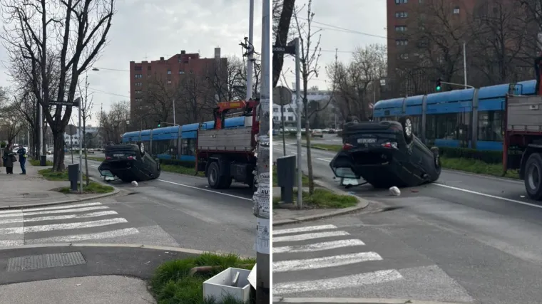 Auto na krovu nakon sudara s kamionom! Osoba ozlijeđena, imamo fotografije