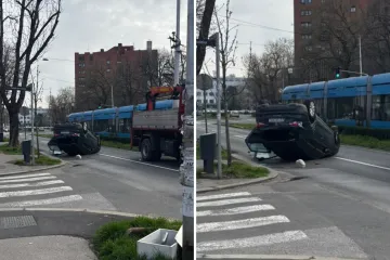 Auto na krovu nakon sudara s kamionom! Osoba ozlijeđena, imamo fotografije