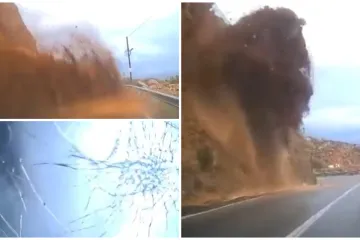 Kamera ulovila jezivi trenutak! Odron zatrpao auto u vožnji, vozač čudom preživio