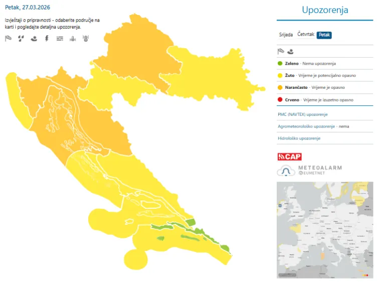 DHMZ izdao upozorenja za dijelove Hrvatske: Stiže i do pola metra snijega, orkanska bura i poplave
