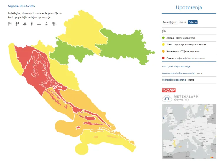 Stiže olujna bura, negdje i s orkanskim udarima: DHMZ upalio crvena upozorenja