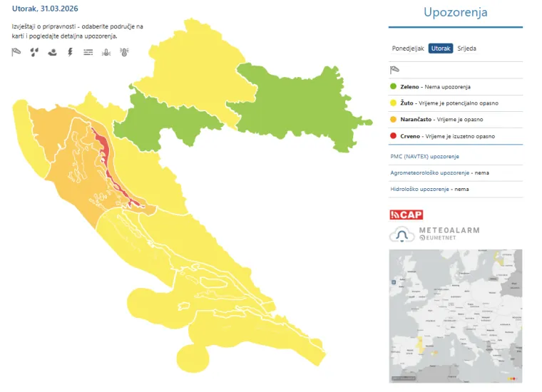 Stiže olujna bura, negdje i s orkanskim udarima: DHMZ upalio crvena upozorenja