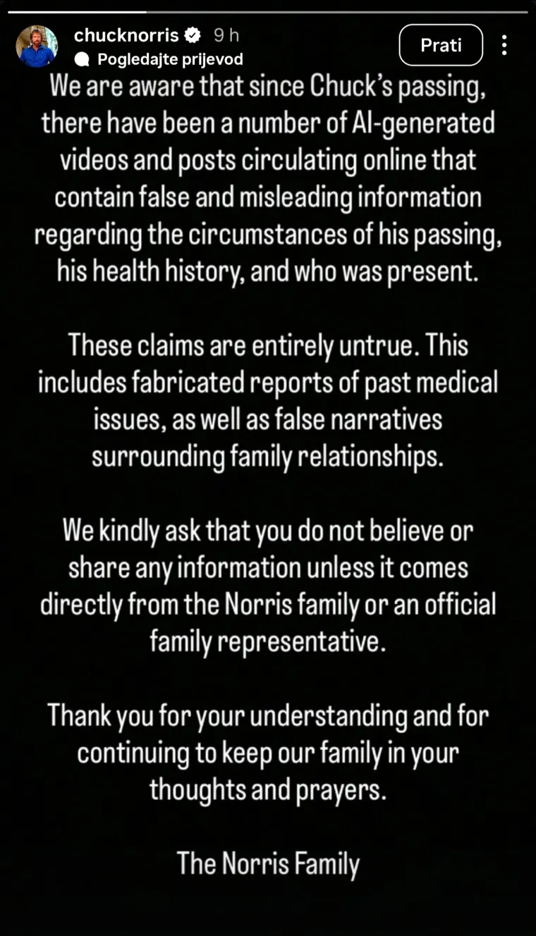 Obitelj Chucka Norrisa bijesna: Objavili priopćenje zbog &scaron;irenja laži o njegovoj smrti