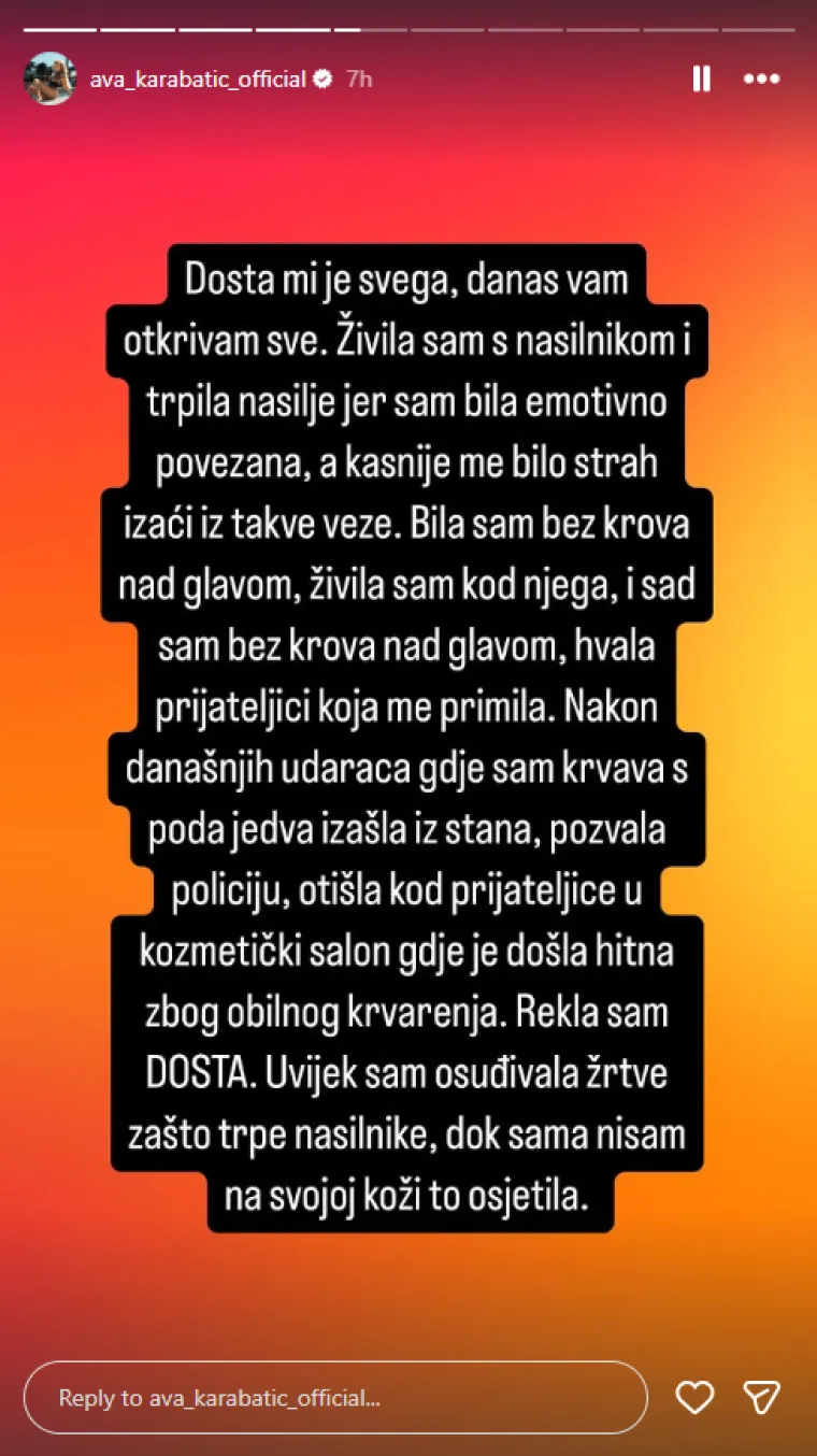 Ava Karabatić tvrdi da ju je napao partner u Beogradu: 'Bojim se za svoj život'