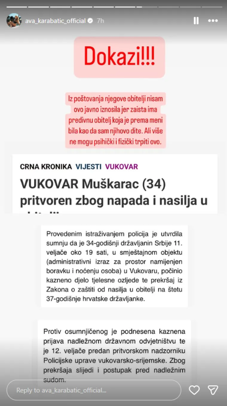 Ava Karabatić tvrdi da ju je napao partner u Beogradu: 'Bojim se za svoj život'