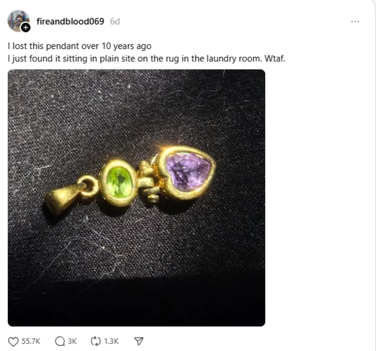 Izgubila je privjesak, a deset godina kasnije doživjela &scaron;ok: Nevjerojatno gdje ga je prona&scaron;la