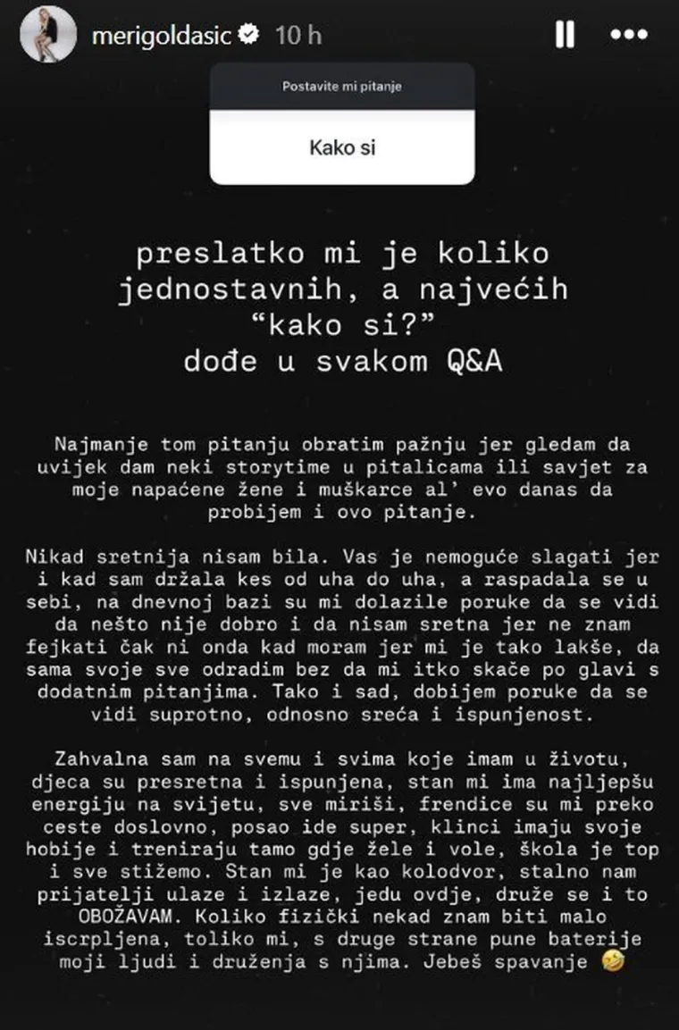 Meri Golda&scaron;ić odgovorila na pitanje koje je sve zanimalo: 'Vas je nemoguće slagati'