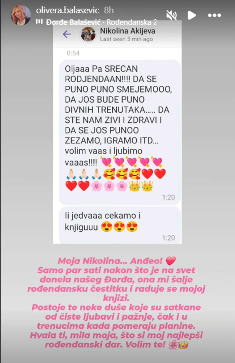 Oliveri Bala&scaron;ević nakon rođenja unuka stigla posebna poruka od snahe: Otkrila lijepe vijesti