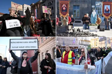Molitelji na koljenima: Krunica s jedne strane, prosvjednici s druge, policija napravila kordon