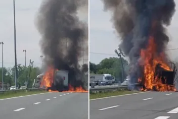 Užas na A3! Kamion probio zaštitnu ogradu i planuo: 'Vozač je ostao zarobljen'