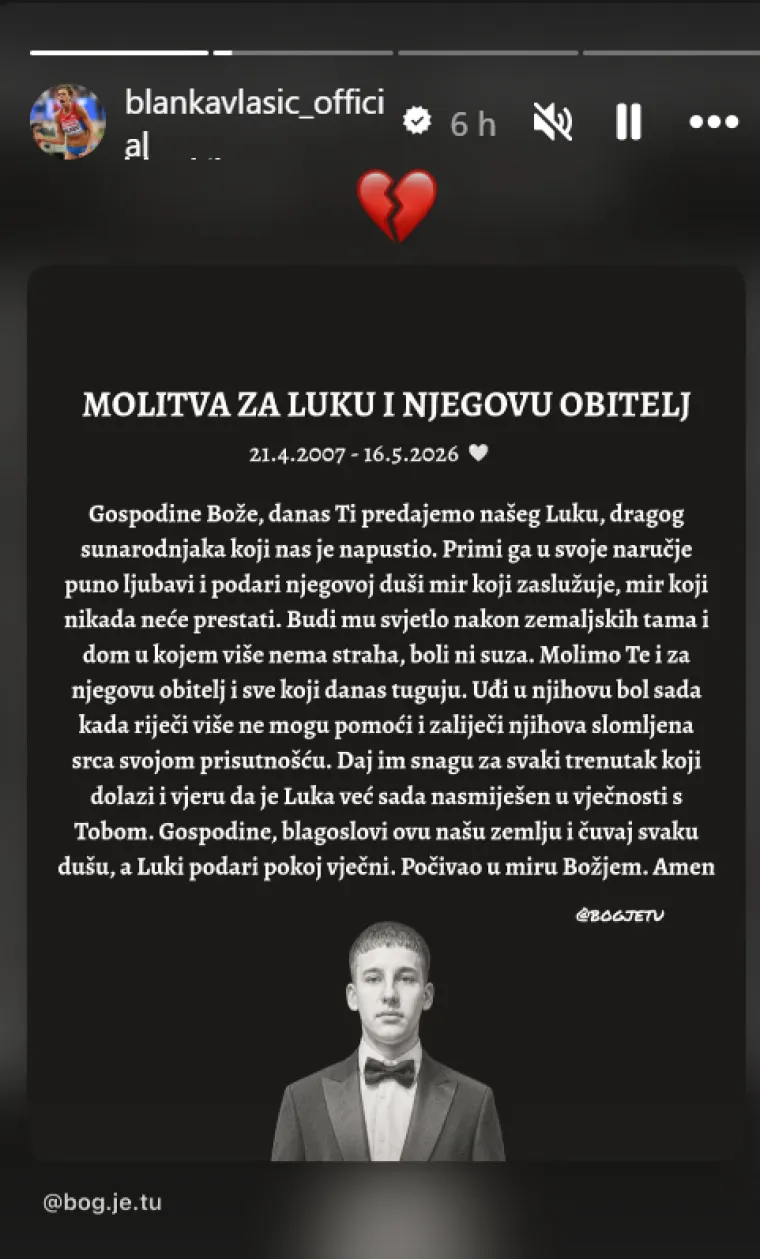 Molitva za tragično preminulog mladića: Blanka Vla&scaron;ić dirnula javnost emotivnim opro&scaron;tajem