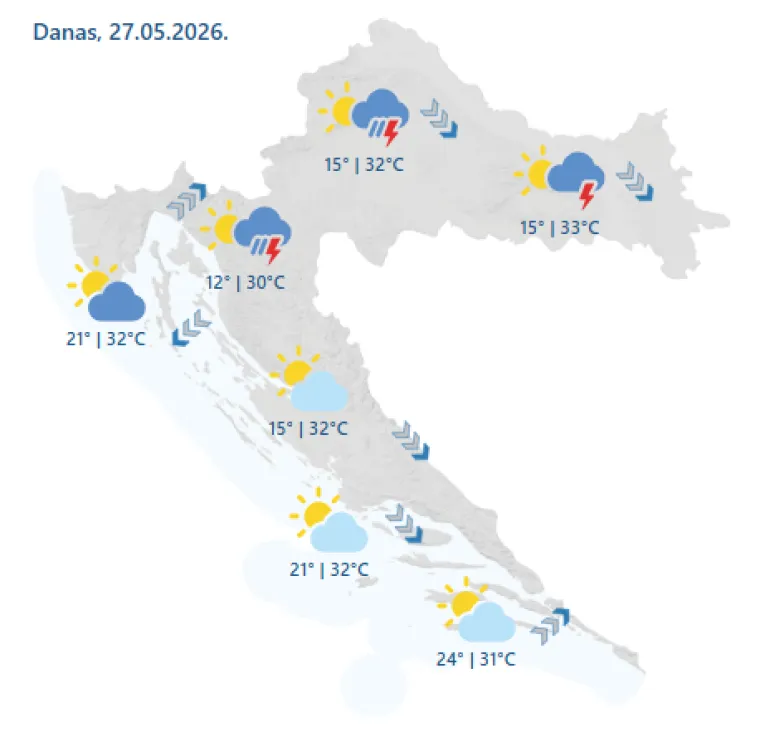 Nevrijeme stiže susjedima, temperature padaju za 15 &deg;C: Alarmi upaljeni i u Hrvatskoj