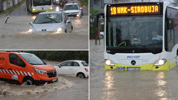 Obilna ki&scaron;a se obru&scaron;ila na Split: Automobili i autobus zaglavili usred vodene bujice