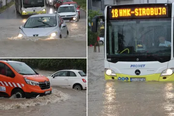 Obilna ki&scaron;a se obru&scaron;ila na Split: Automobili i autobus zaglavili usred vodene bujice