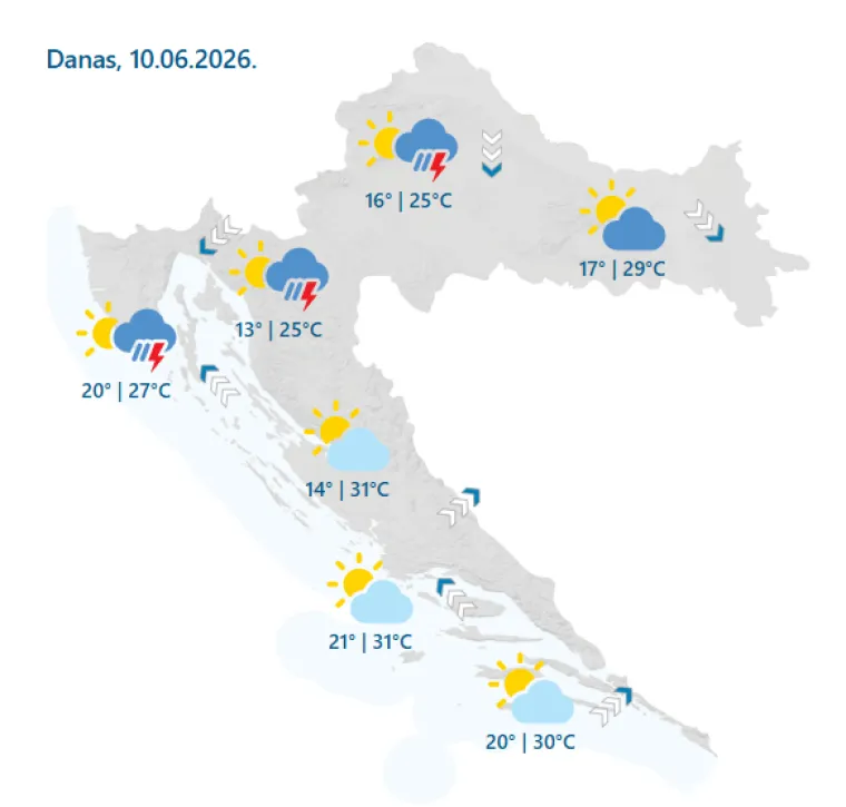 Tuča i grmljavinsko nevrijeme pogodili Hrvatsku, upaljeni meteoalarmi diljem zemlje