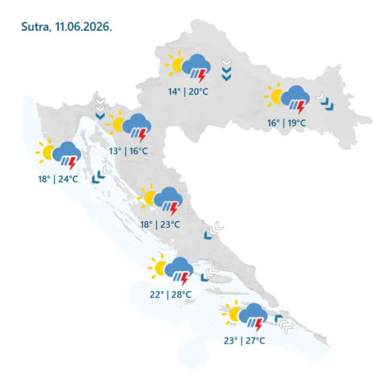 Tuča i grmljavinsko nevrijeme pogodili Hrvatsku, upaljeni meteoalarmi diljem zemlje