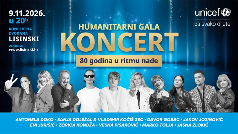 UNICEF obilježava 80 godina djelovanja velikim humanitarnim koncertom u Lisinskom