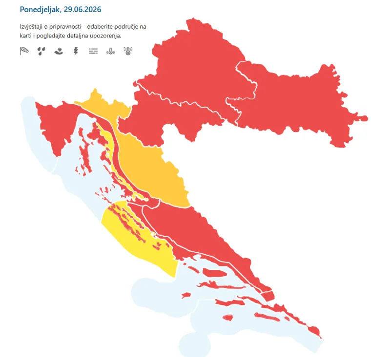 Skoro cijela zemlja pod crvenim alarmom: Evo gdje je u 7 ujutro izmjereno preko 32 &deg;C
