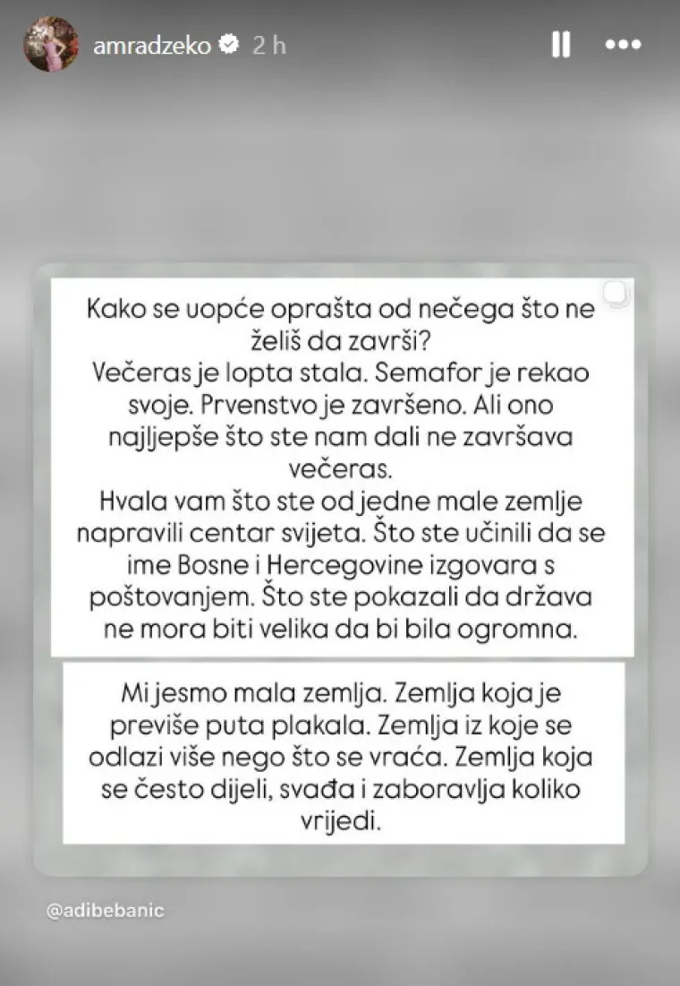 Amra Džeko se oglasila nakon bolnog poraza BiH: Podijelila riječi koje su rasplakale navijače