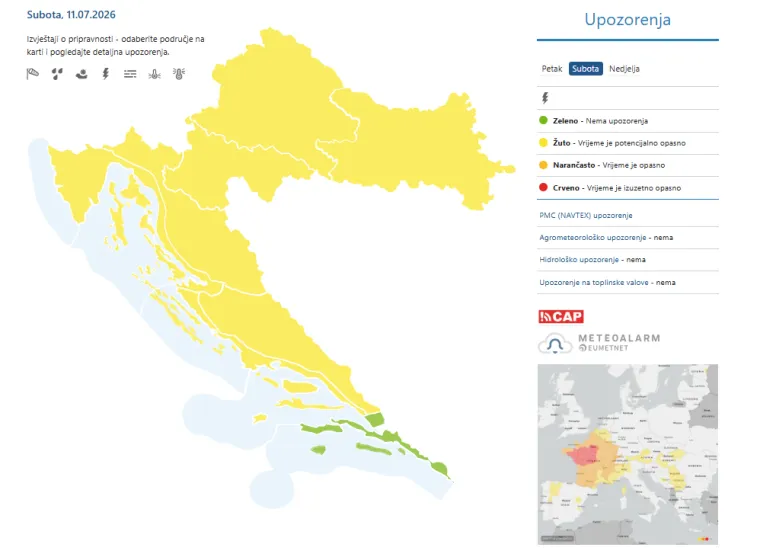 Stiže promjena vremena: Izraženi pljuskovi, grmljavina, jak vjetar