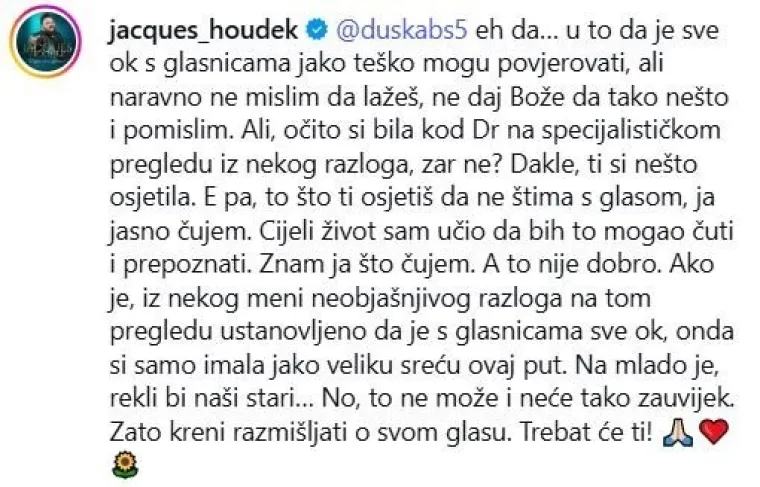 Jacques Houdek o&scaron;tro o nastupu mlade pjevačice: 'Ovo je dijagnoza, hitno mora pronaći pomoć!'